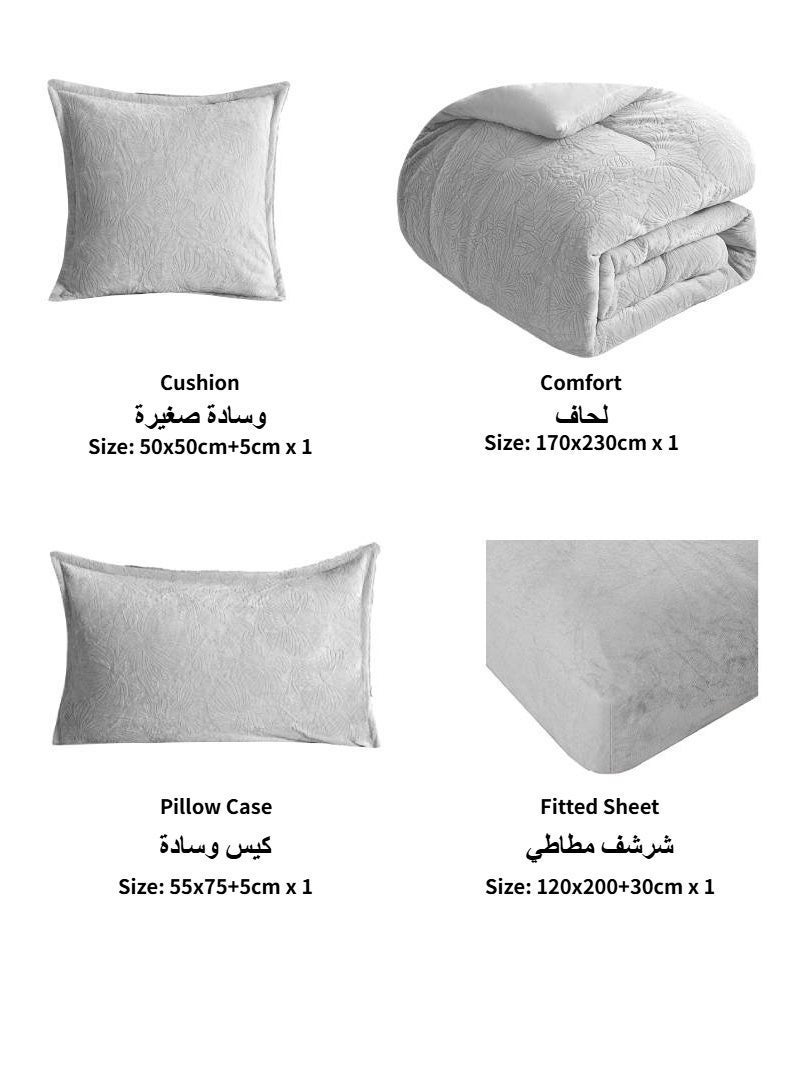 ODS Comforter Set 4-Piece (Comforter Included) – Soft Velvet Bedding Set with Fitted Sheet, Pillowcases & Cushion Cover, Warm but Breathable, Suitable for AC Rooms, Fits 120×200 cm Bed (170×230 cm) - Image 5